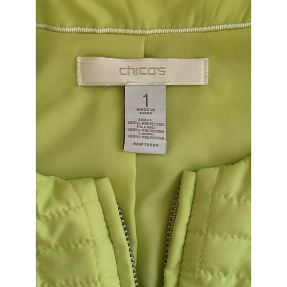 Chico's Neon Green Quilted Zip-Up Jacket Size 1 (Small) Women's Outerwear - Picture 4 of 7
